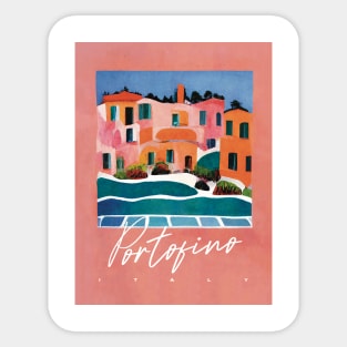 Abstract Portofino Architecture Travel Poster Retro Wall Art Illustration Sticker